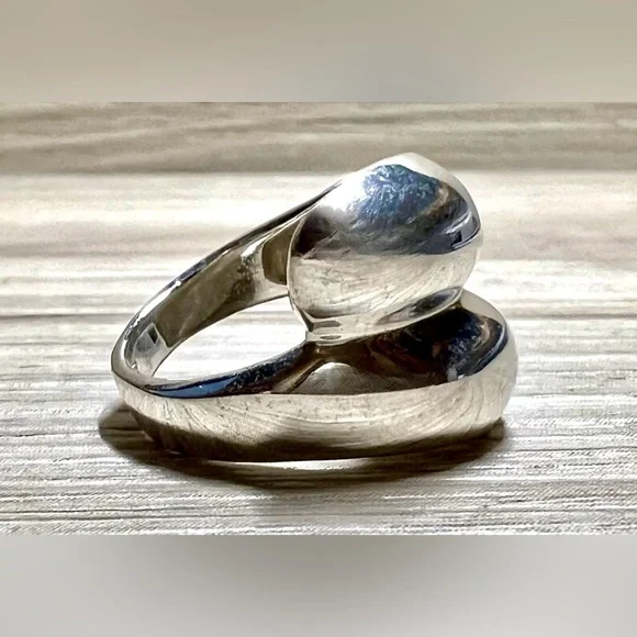 Vintage Designer MWS Sterling Silver Modernist Double Wave Wrap Ring, Size 5.5 - Picture 5 of 10